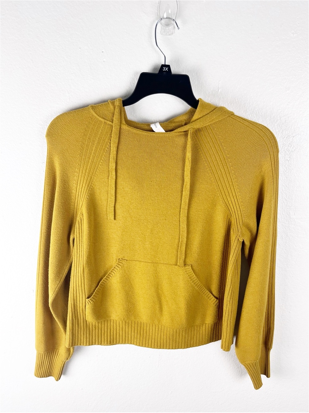 ANTHROPOLOGIE DAILY PRACTICE Gold Knit Long Sleeves Kangaroo Pocket Hoodie Small